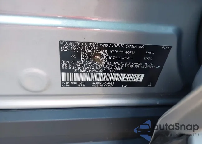 2T3RWRFVXSW267965: 43580481