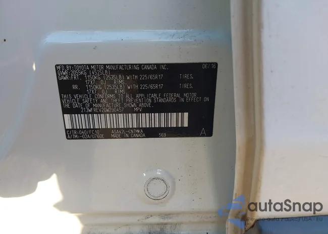 2T3WFREV2GW290457: 43579945