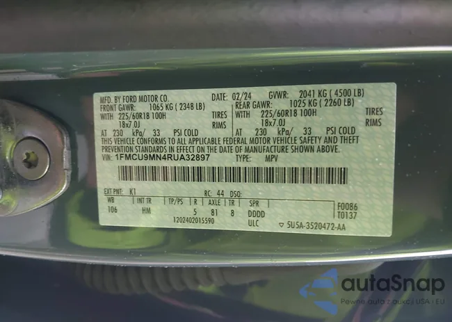 1FMCU9MN4RUA32897: 43580179