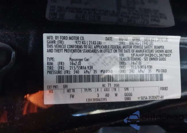 1FAHP3H26CL367807: 43581373