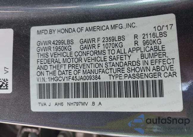 1HGCV1F45JA009384: 43581501