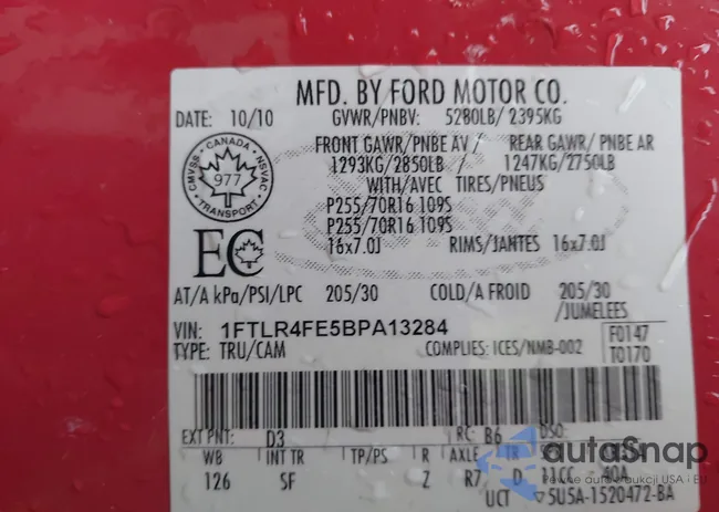 1FTLR4FE5BPA13284: 43581620