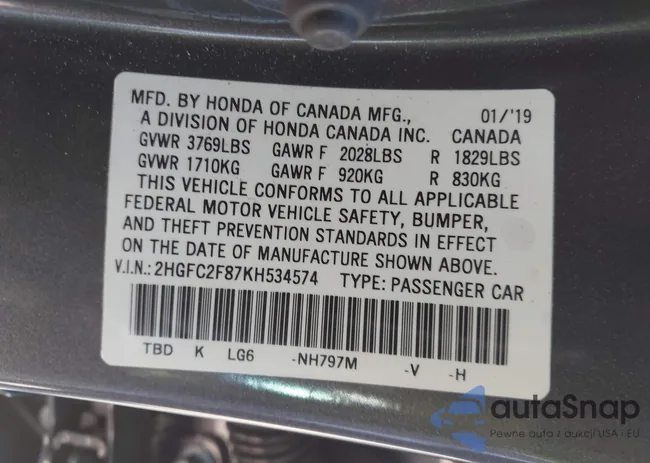 2HGFC2F87KH534574: 43581653