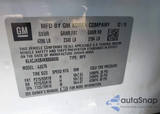 KL4CJASB4KB868695: 43581722