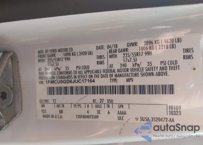 1FMCU0GD6JUC17164: 43581818