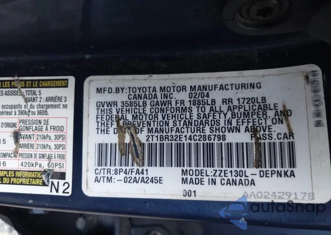 2T1BR32E14C286798: 43581882