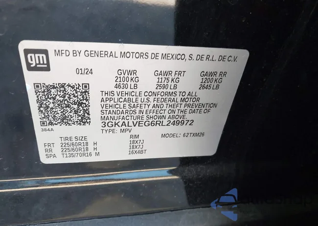 3GKALVEG6RL249972: 43581900