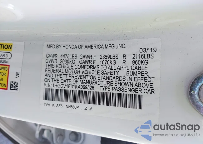 1HGCV1F31KA069526: 43581180