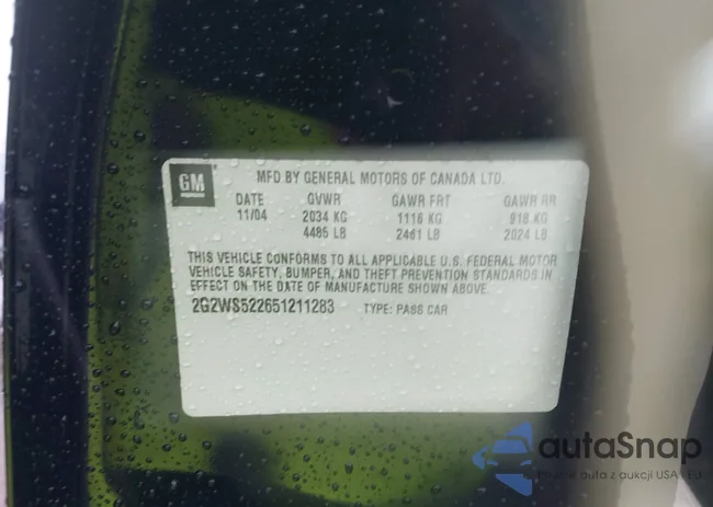 2G2WS522651211283: 43581221