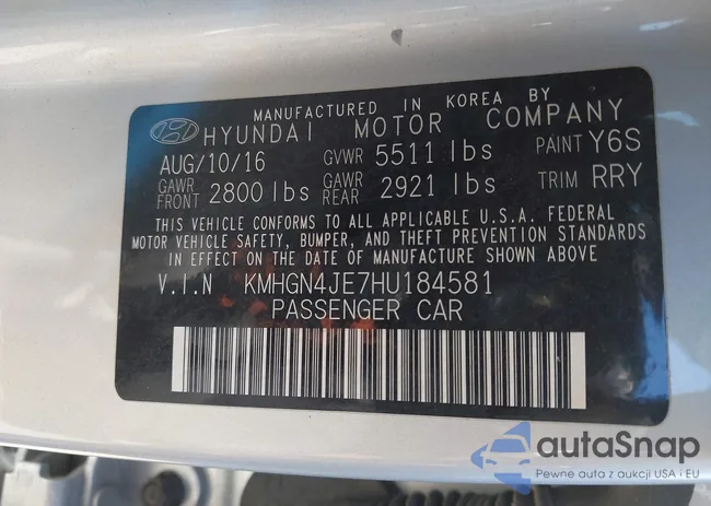 KMHGN4JE7HU184581: 43581260