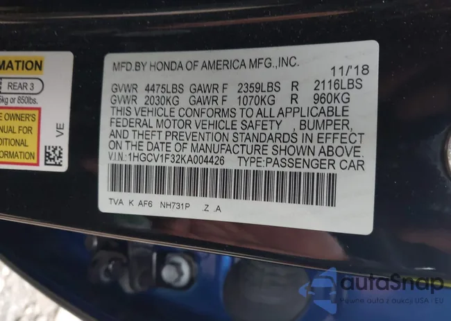 1HGCV1F32KA004426: 43582337