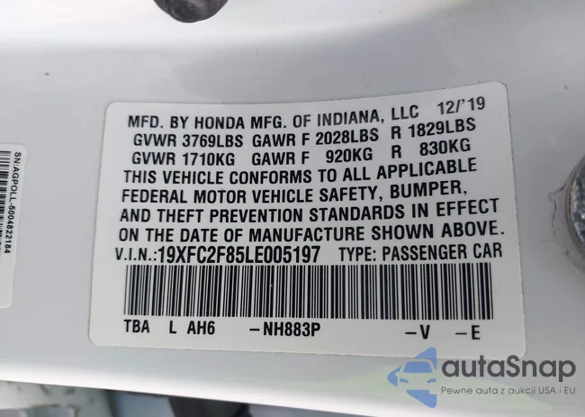 19XFC2F85LE005197: 43582449