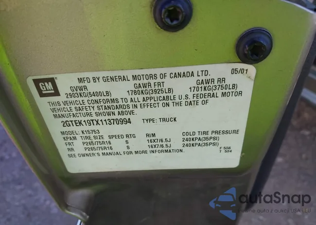 2GTEK19TX11370994: 43582665