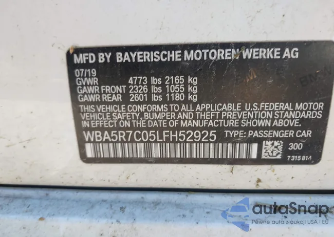 WBA5R7C05LFH52925: 43582685
