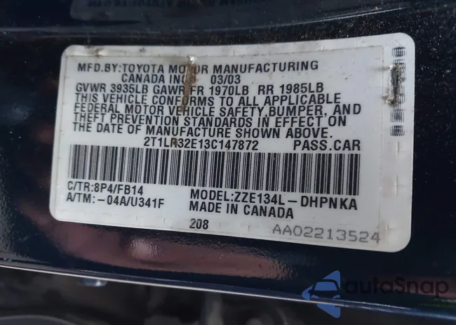 2T1LR32E13C147872: 43582830