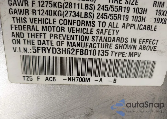 5FRYD3H62FB010135: 43582002