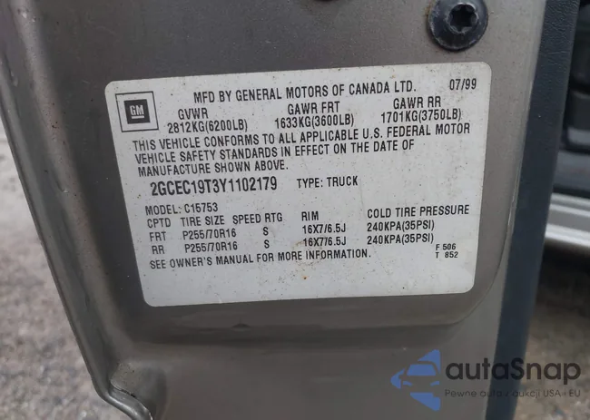 2GCEC19T3Y1102179: 43582001