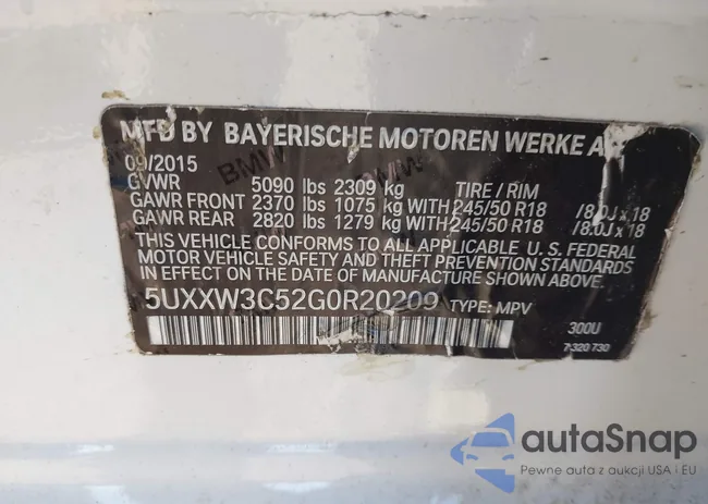 5UXXW3C52G0R20209: 43582054