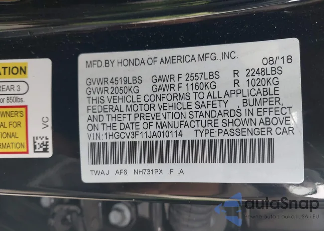 1HGCV3F11JA010114: 43582304