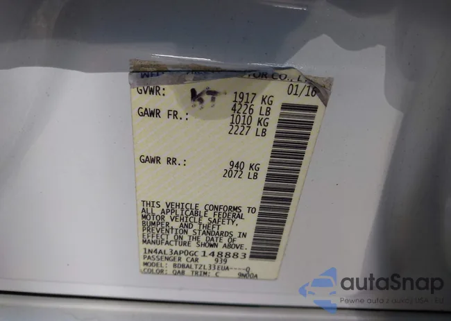 1N4AL3AP0GC148883: 43583346