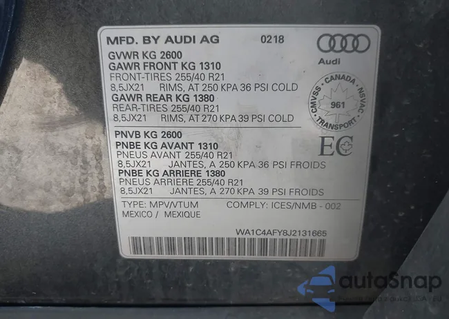 WA1C4AFY8J2131665: 43583372