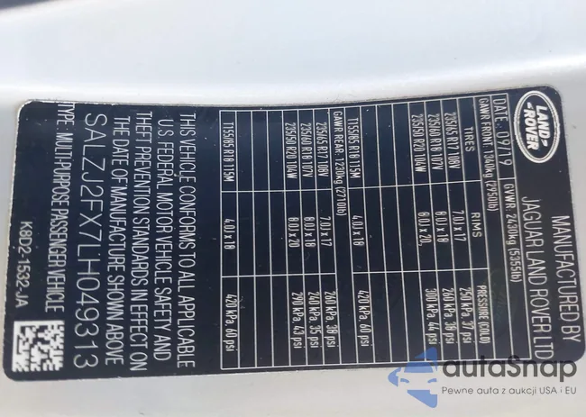 SALZJ2FX7LH049313: 43583459