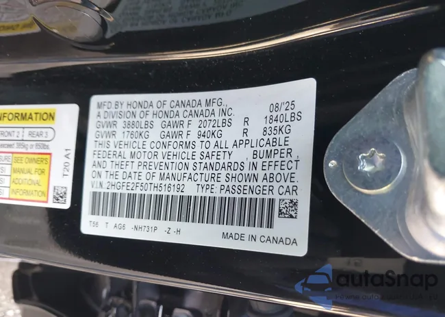 2HGFE2F50TH516192: 43583472