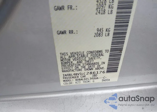 1N4BL4BV5LC286176: 43583594