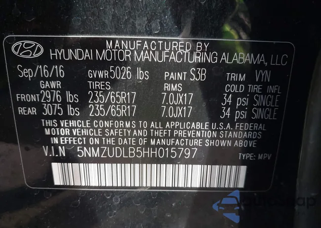 5NMZUDLB5HH015797: 43583049