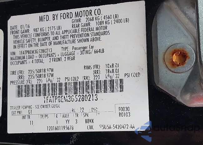 1FATP8EM3G5280213: 43584530