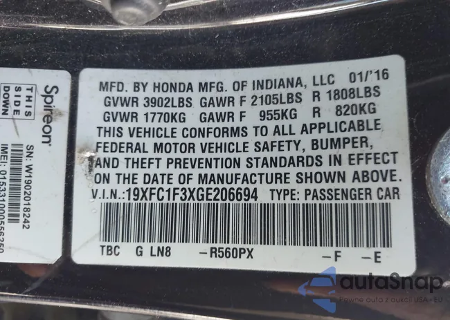 19XFC1F3XGE206694: 43584547