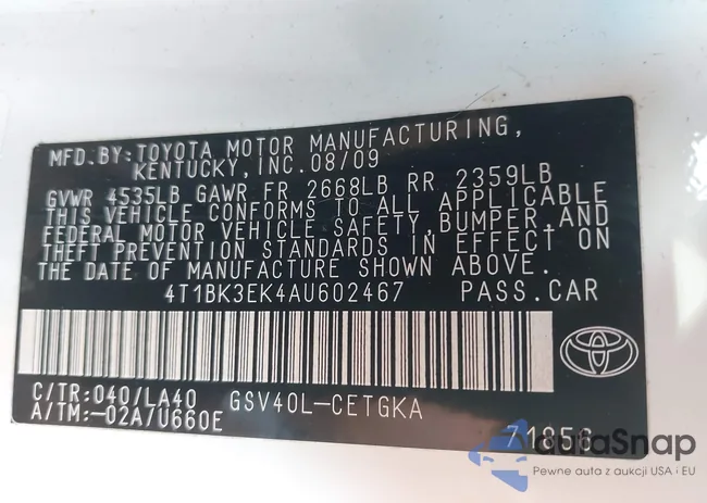 4T1BK3EK4AU602467: 43584187