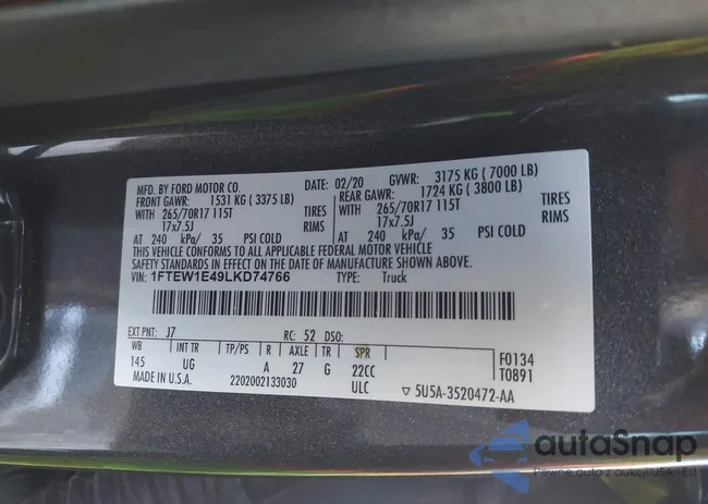 1FTEW1E49LKD74766: 43584241