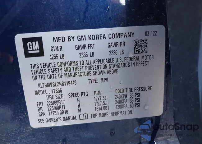 KL79MVSL2NB119449: 43585325