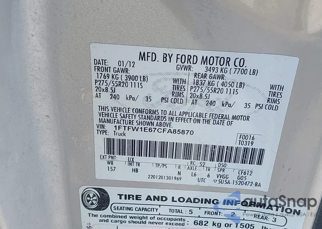 1FTFW1E67CFA85870: 43585460