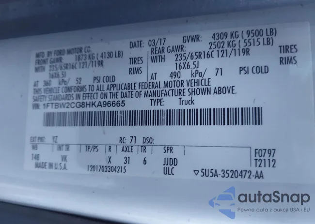 1FTBW2CG8HKA96665: 43585618