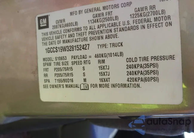 1GCCS19W328152427: 43585700