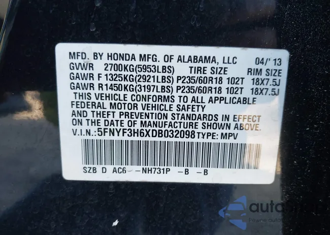 5FNYF3H6XDB032098: 43585685