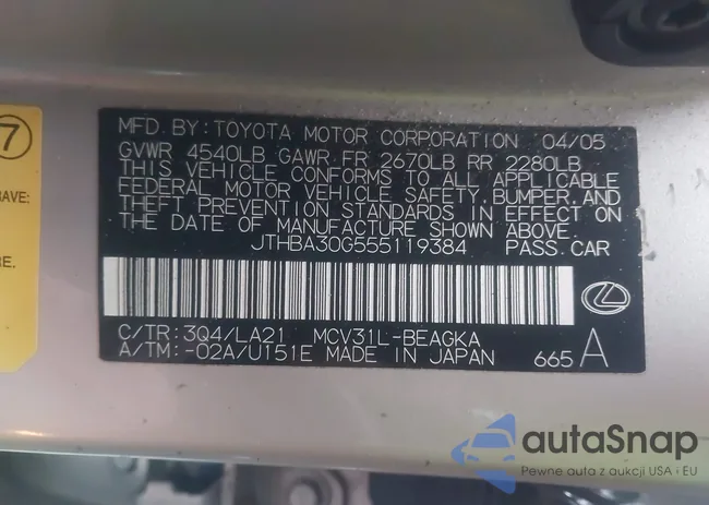 JTHBA30G555119384: 43585840