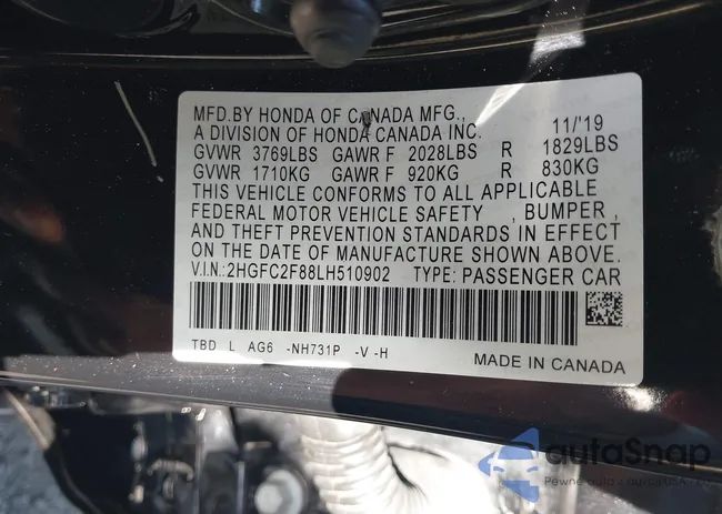 2HGFC2F88LH510902: 43585837