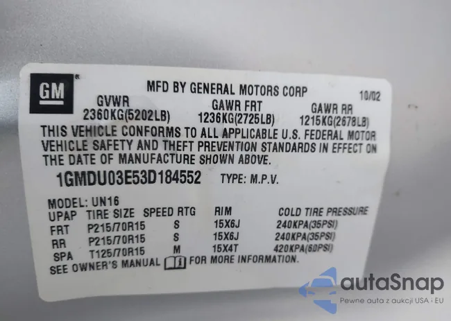 1GMDU03E53D184552: 43584973