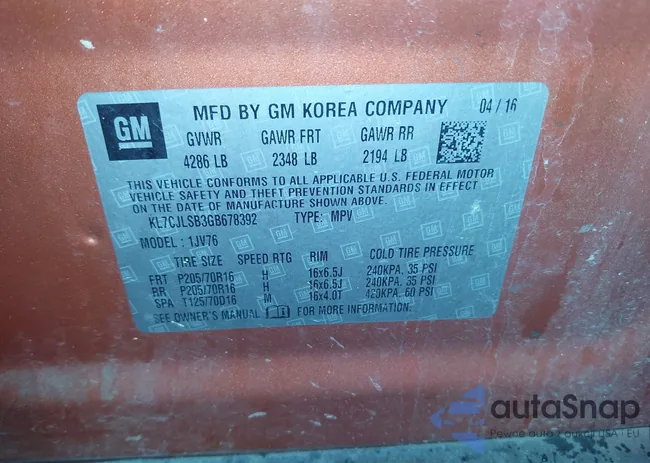 KL7CJLSB3GB678392: 43585112