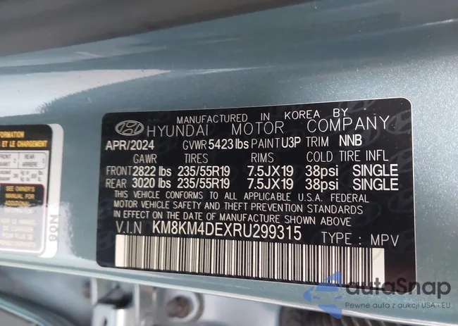 KM8KM4DEXRU299315: 43586327