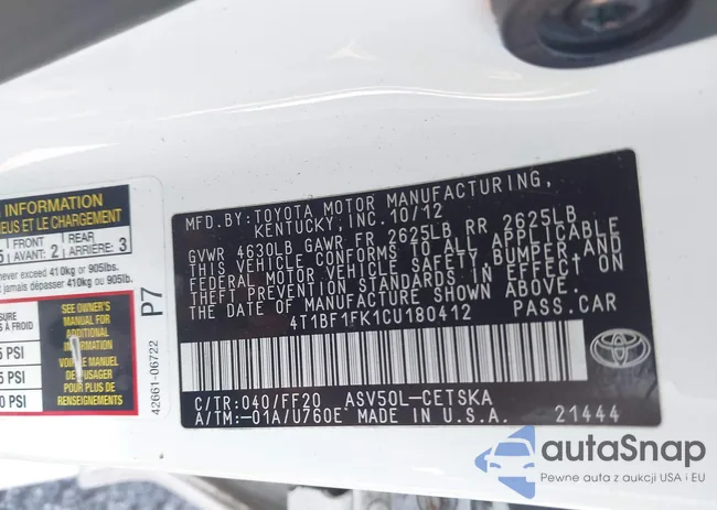 4T1BF1FK1CU180412: 43586424