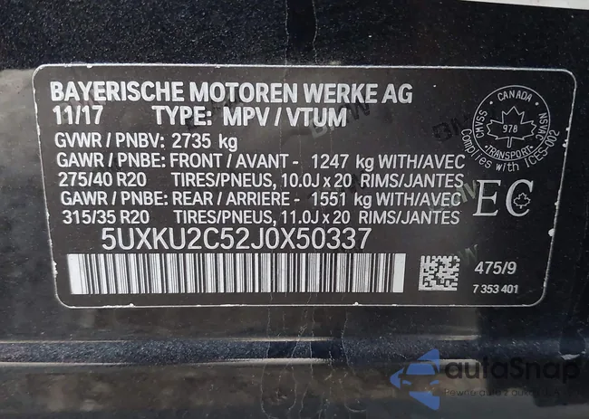 5UXKU2C52J0X50337: 43586446