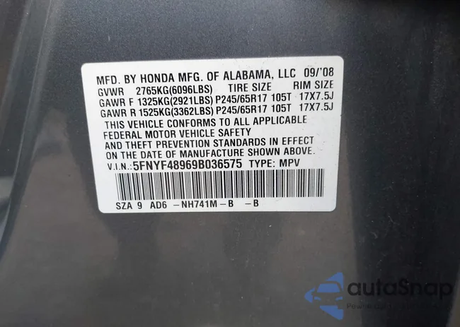 5FNYF48969B036575: 43586450