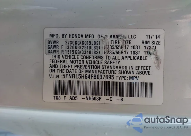 5FNRL5H64FB037695: 43586596