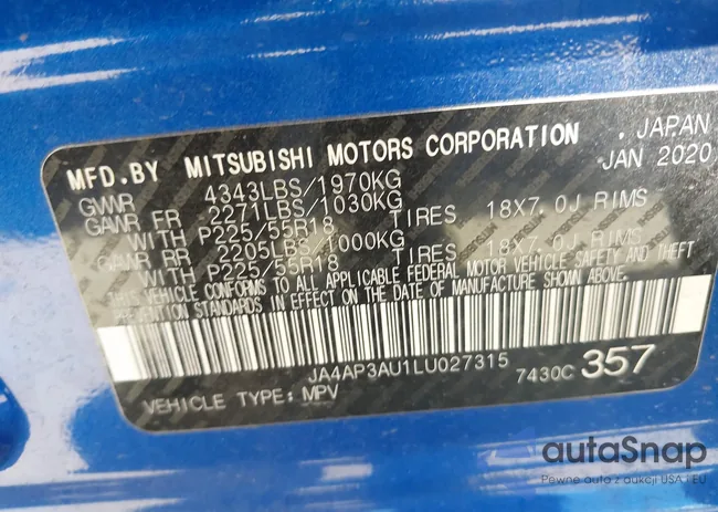 JA4AP3AU1LU027315: 43586666