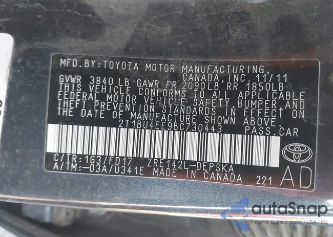 2T1BU4EE9BC730443: 43586143