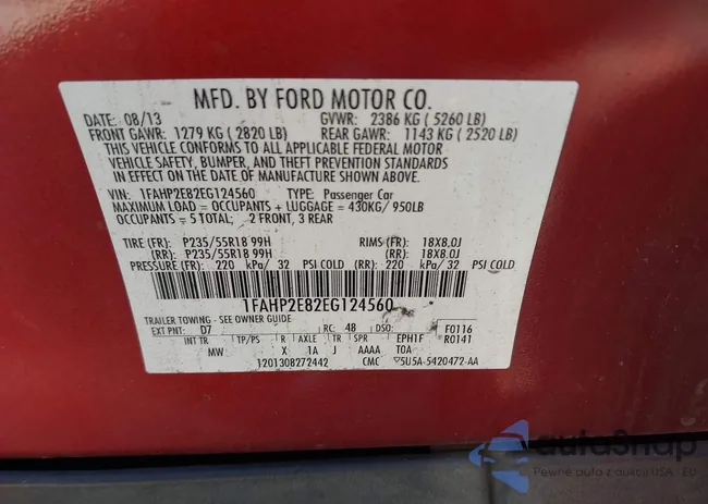 1FAHP2E82EG124560: 43586181